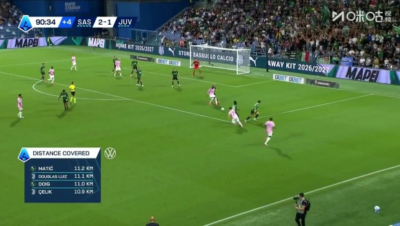 尤文2-2再次扳平萨索洛！穆阿尼送助攻，热格罗瓦抽射破门双响